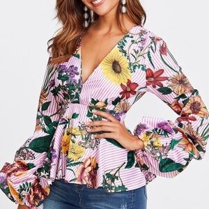 Jeuvre Floral Long Sleeve Size Large